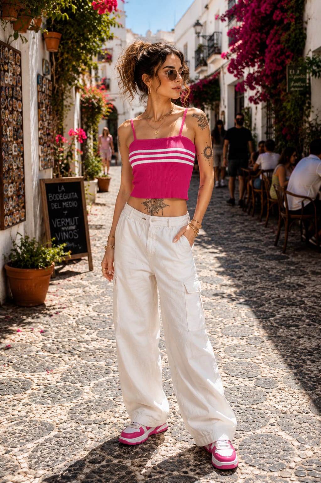Women’s Hot Pink Knitted Crop Top | Sleeveless Striped Summer Tank Top | Stretchable Ribbed Knit Camisole