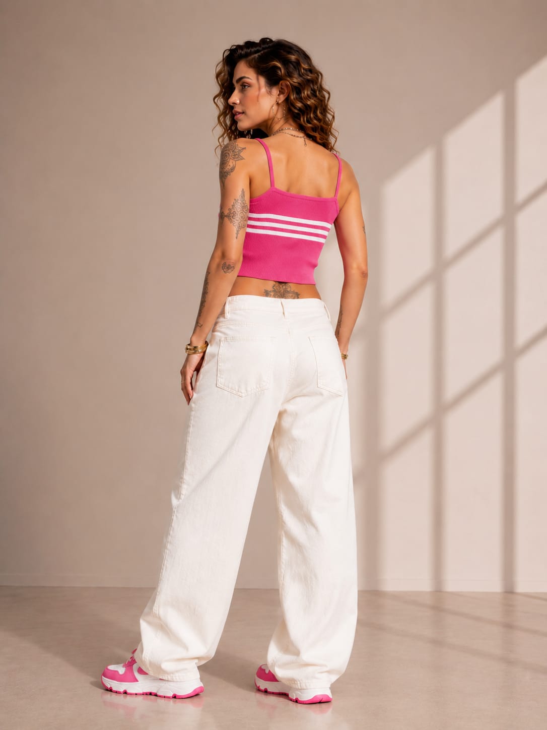 Women’s Hot Pink Knitted Crop Top | Sleeveless Striped Summer Tank Top | Stretchable Ribbed Knit Camisole