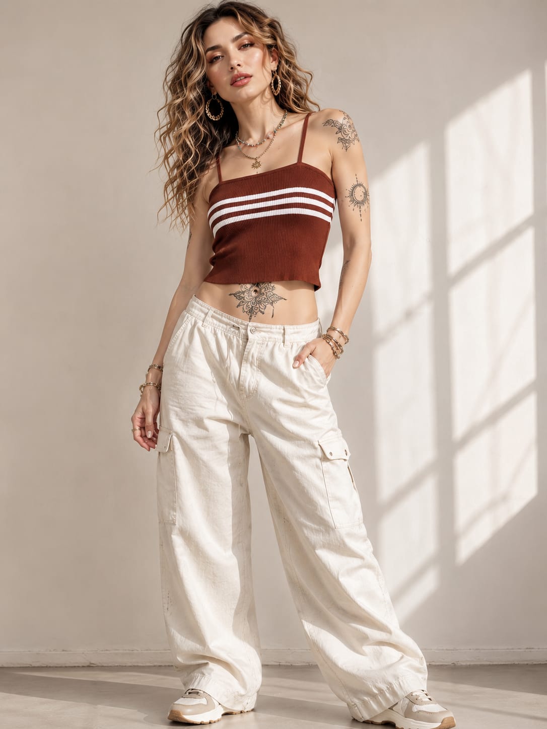 Rust Brown Knitted Crop Top | Sleeveless Striped Summer Tank Top | Stretchable Ribbed Knit Camisole