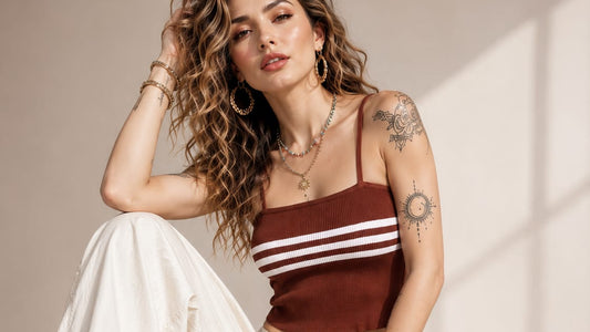 Rust Brown Knitted Crop Top | Sleeveless Striped Summer Tank Top | Stretchable Ribbed Knit Camisole