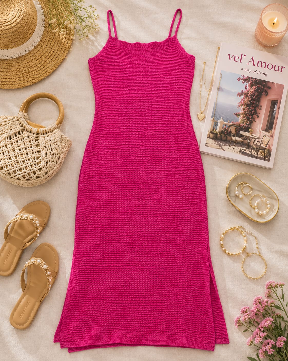 Hot Pink Cotton Maxi Dress | Sleeveless Beach & Party Wear Long Dress | Lightweight Summer Outfit