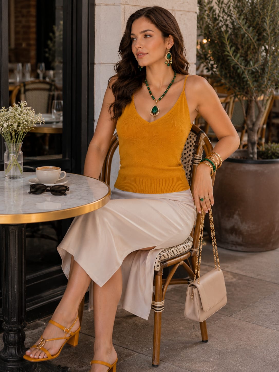 Women’s Mustard Yellow Knitted Camisole Top | Sleeveless V-Neck Summer Knit Top | Soft Stretchable Tank Top
