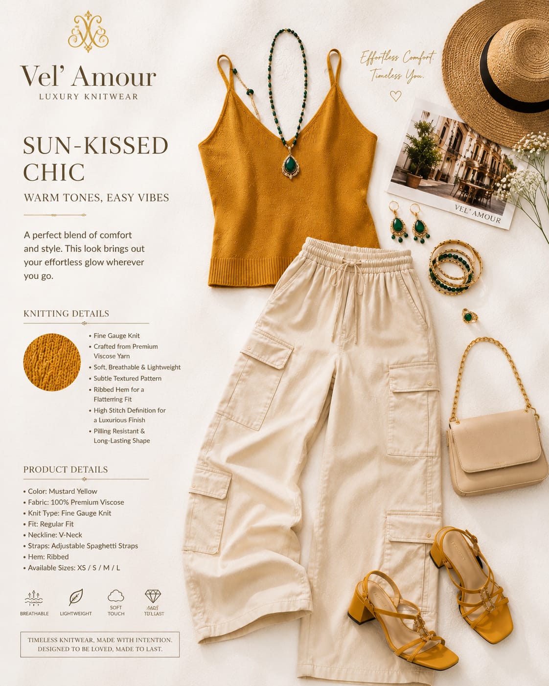Women’s Mustard Yellow Knitted Camisole Top | Sleeveless V-Neck Summer Knit Top | Soft Stretchable Tank Top