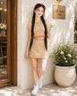 Teen Girls Beige Knitted Co-Ord Set with Mini Skirt