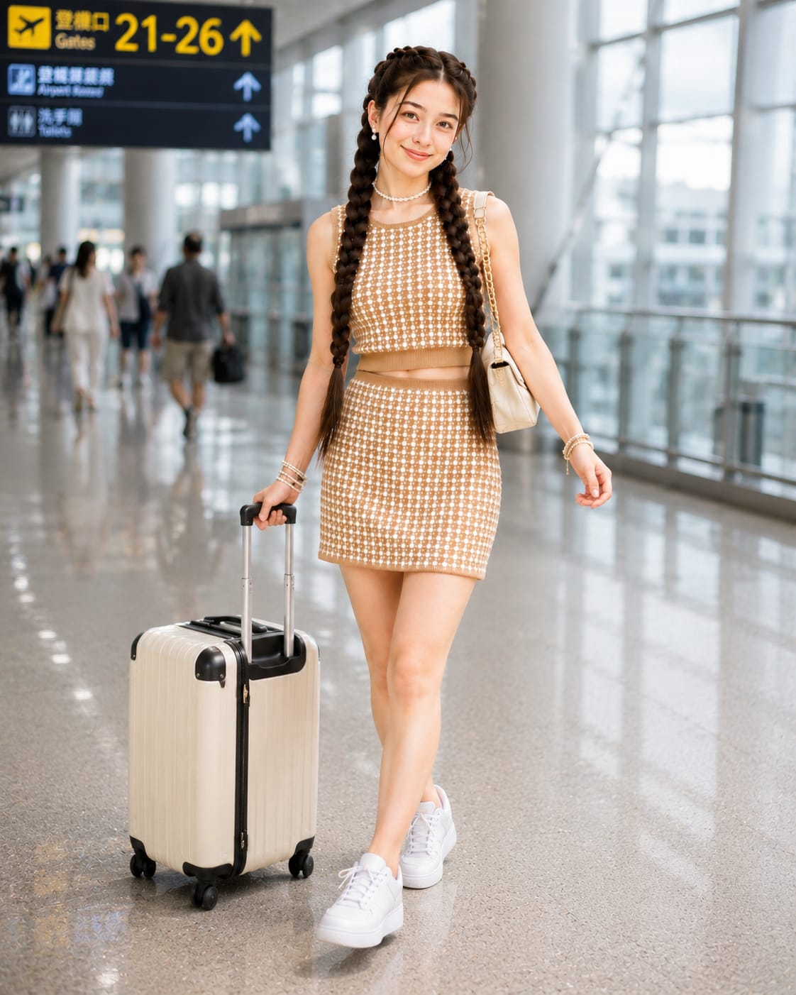 Teen Girls Beige Knitted Co-Ord Set with Mini Skirt