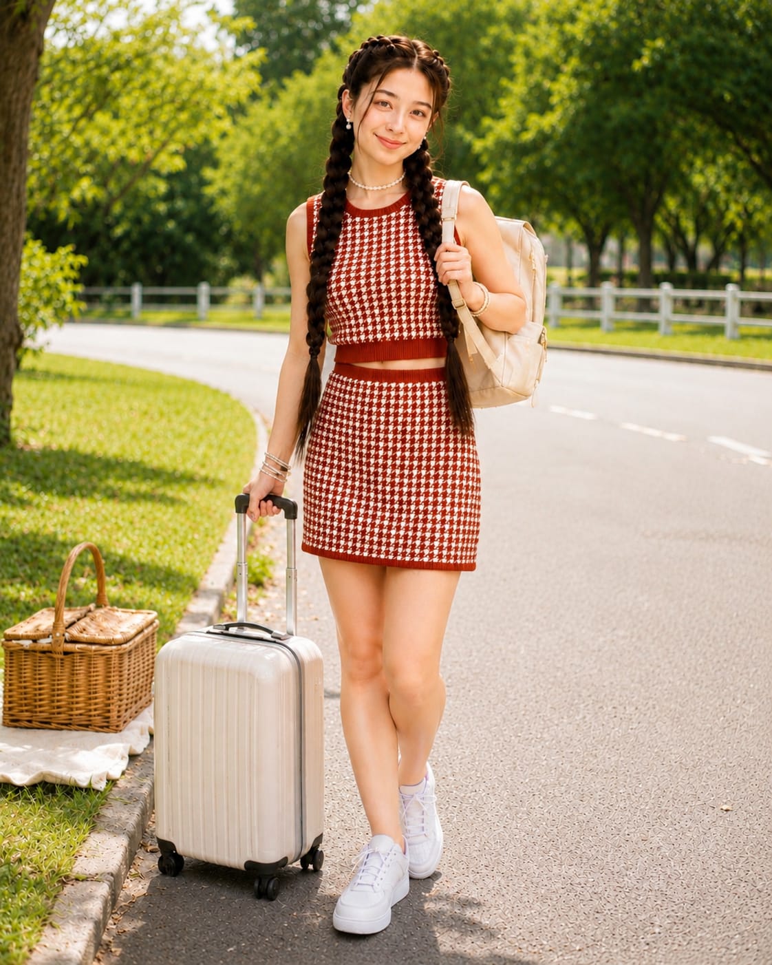Teen Girl Brown Knitted Coord Set Midi Skirt Dress | Soft Houndstooth Co-Ord Set – Vel’ Amour