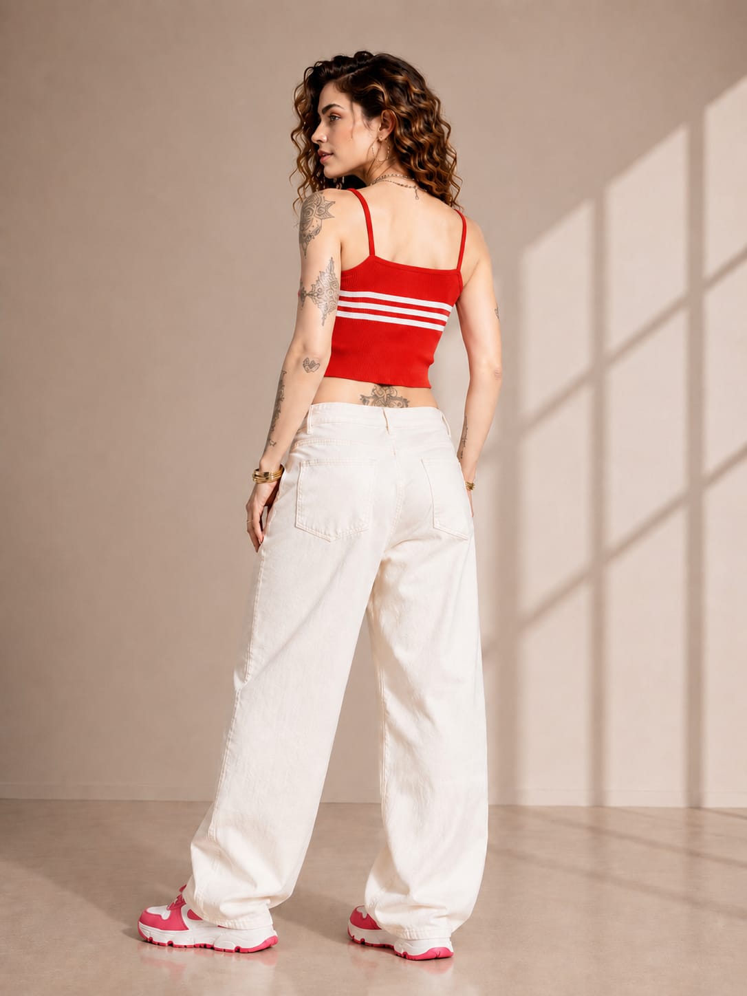Women's Cotton Knitted Ribbed Stripe Camisole Top – Red | S to XL