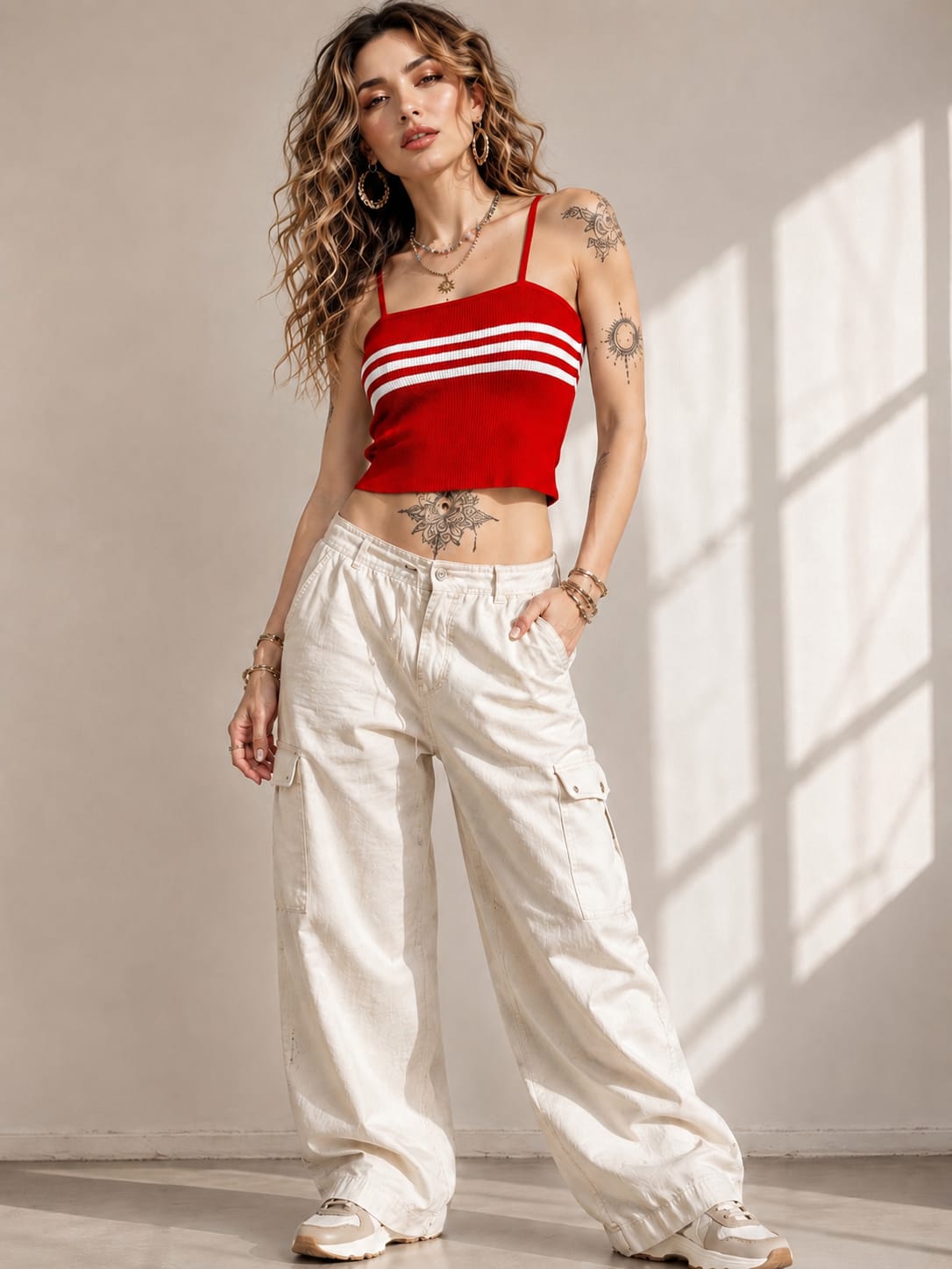 Women's Cotton Knitted Ribbed Stripe Camisole Top – Red | S to XL