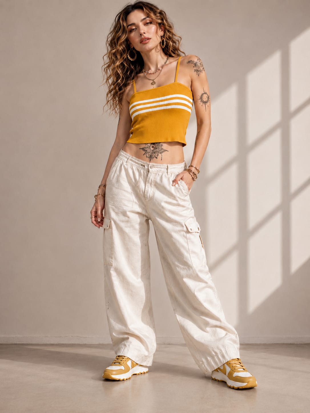 Women's Cotton Knitted Ribbed Stripe Camisole Top – Yellow | S to XL