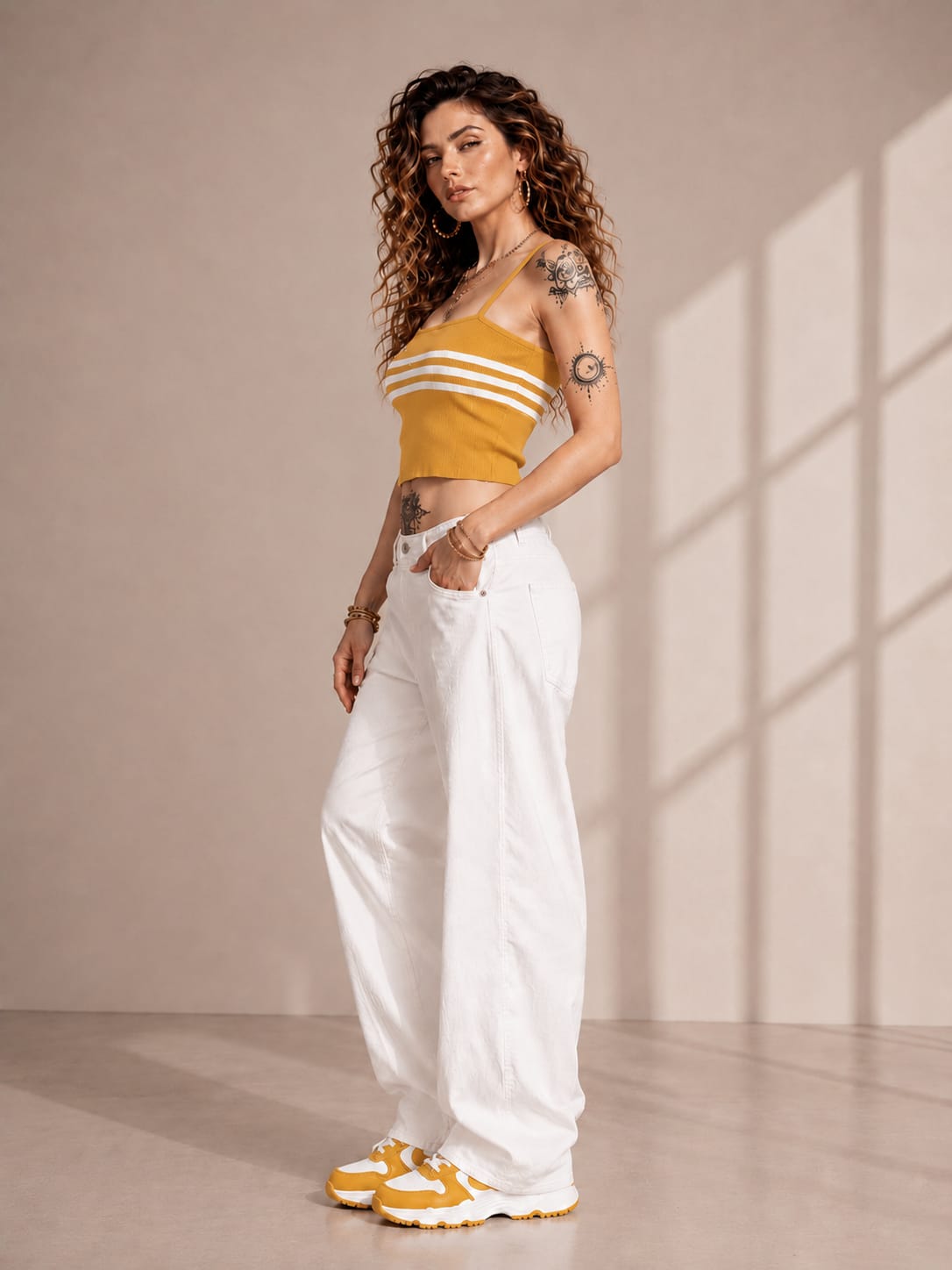 Women's Cotton Knitted Ribbed Stripe Camisole Top – Yellow | S to XL