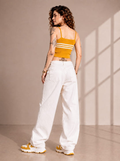 Women's Cotton Knitted Ribbed Stripe Camisole Top – Yellow | S to XL
