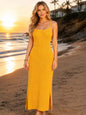 Women's Cotton Knitted Maxi Dress – Sleeveless Bodycon Beach Dress with Side Slits | Yellow | S-XXL