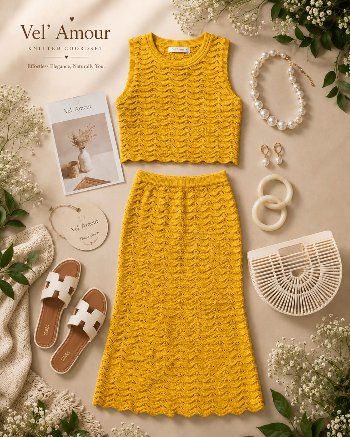 Women's Cotton Knitted Co-Ord Set – Sleeveless Crop Top & Maxi Skirt Set | Yellow | S to 2XL