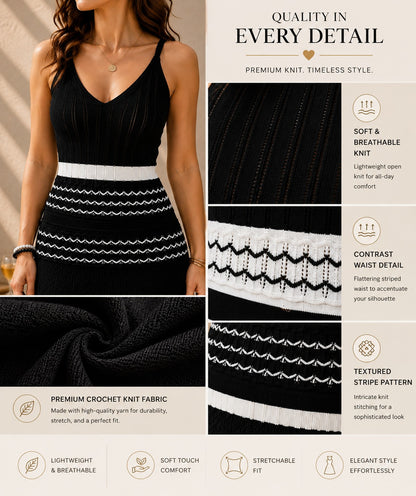 Long Knitted Maxi Dress – Black & White Sleeveless Summer Dress | Sizes S–2XL