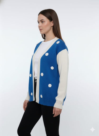 Women’s Blue Floral Knit Cardigan – Semi Winter Wear (SKU-Blue-2026)