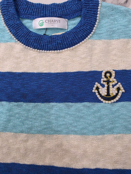 Women’s Striped Pearl Anchor Knit Sweater – Semi Winter Wear - PIRATES 2025