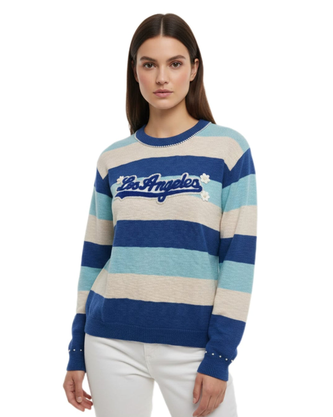 Women’s Striped Los Angeles Patch Sweater – Semi Winter Wear