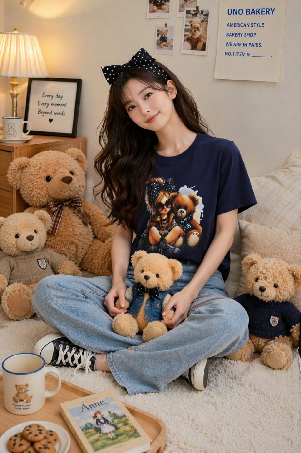 Trendy Girl With Teddy – Women’s Graphic T-Shirt
