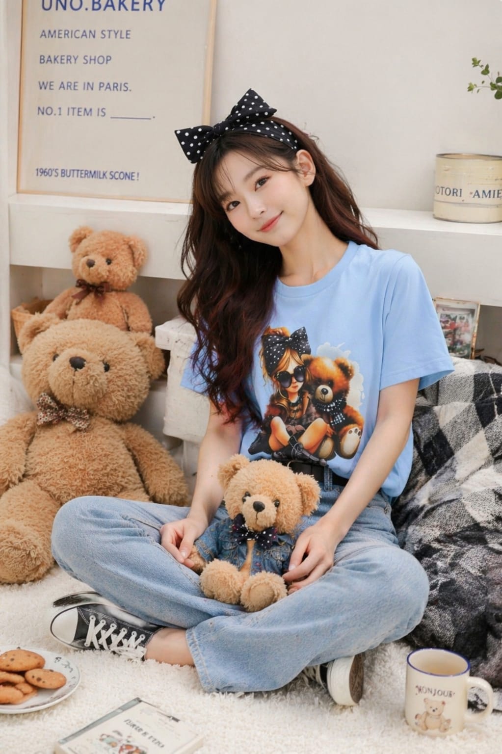 Trendy Girl With Teddy – Women’s Graphic T-Shirt