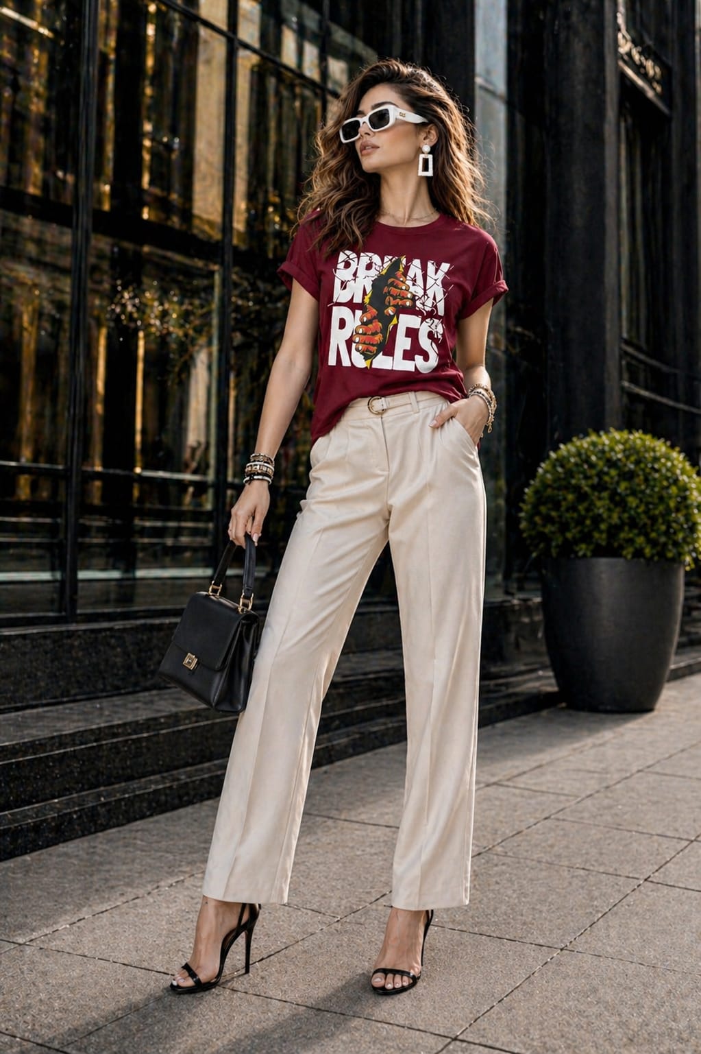Woman Lycra T-Shirt - Break Rule Graphic Print Slim Fit Tee