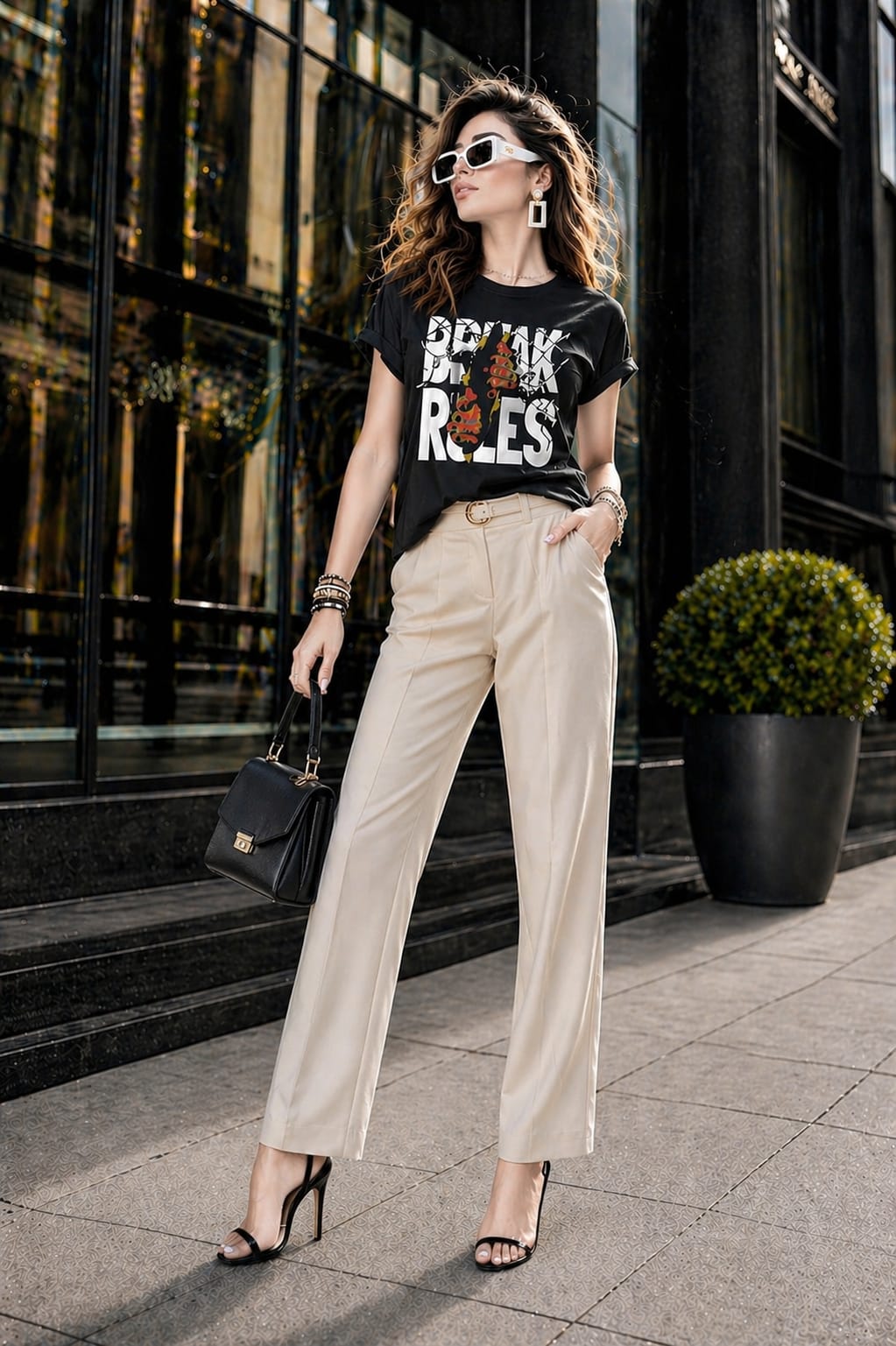 Woman Lycra T-Shirt - Break Rule Graphic Print Slim Fit Tee