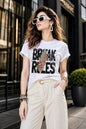 Woman Lycra T-Shirt - Break Rule Graphic Print Slim Fit Tee