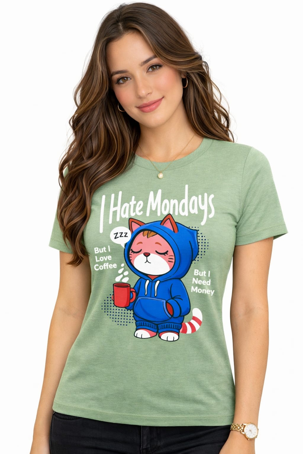 Women’s Cotton Lycra Graphic T-Shirt Slim Fit | Funny Cat Print Tee XS-L