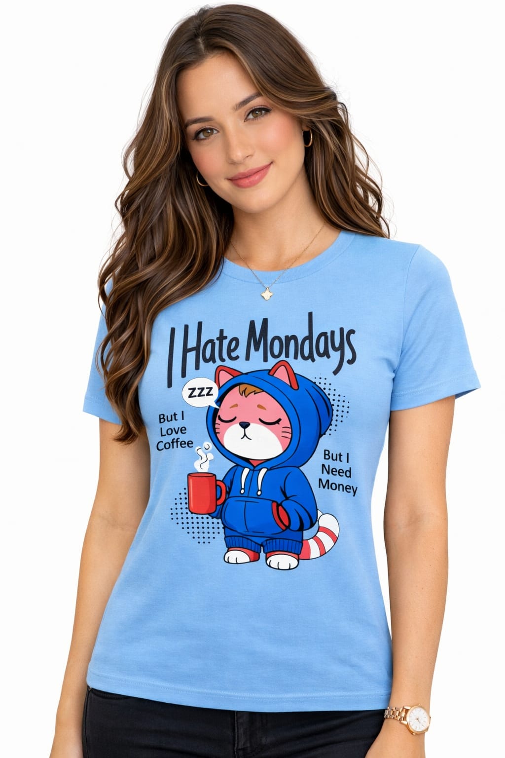 Women’s Cotton Lycra Graphic T-Shirt Slim Fit | Funny Cat Print Tee XS-L