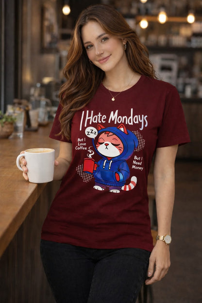 Women’s Cotton Lycra Graphic T-Shirt Slim Fit | Funny Cat Print Tee XS-L