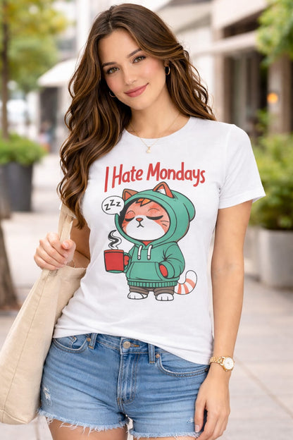 Women’s Cotton Lycra Graphic T-Shirt Slim Fit | Funny Cat Print Tee XS-L