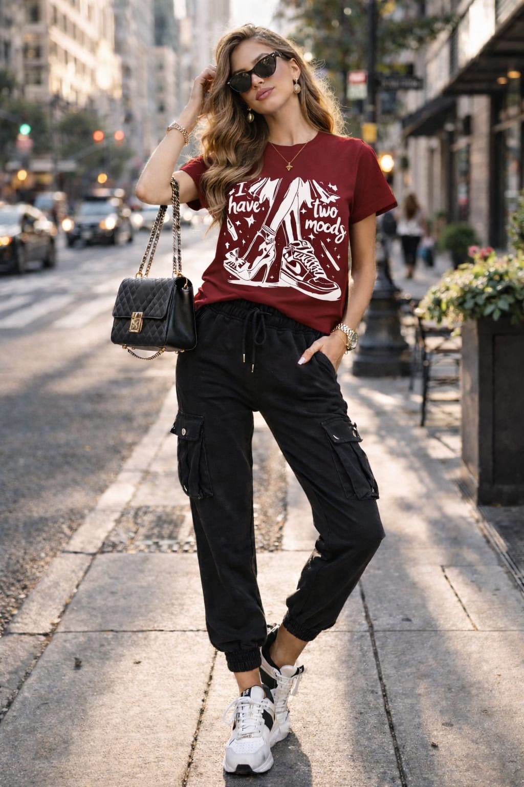 Women’s Cotton Lycra Slim Fit Graphic T-Shirt | “Two Moods” Print Tee | 5 Colors | XS–L
