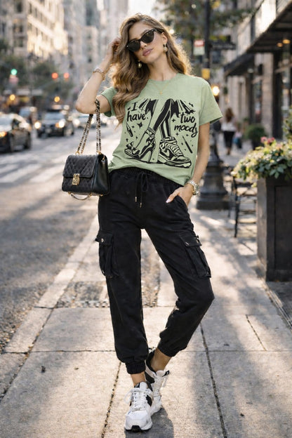 Women’s Cotton Lycra Slim Fit Graphic T-Shirt | “Two Moods” Print Tee | 5 Colors | XS–L