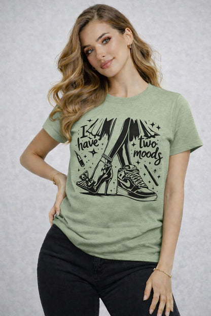 Women’s Cotton Lycra Slim Fit Graphic T-Shirt | “Two Moods” Print Tee | 5 Colors | XS–L