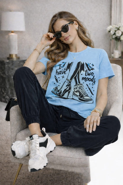 Women’s Cotton Lycra Slim Fit Graphic T-Shirt | “Two Moods” Print Tee | 5 Colors | XS–L