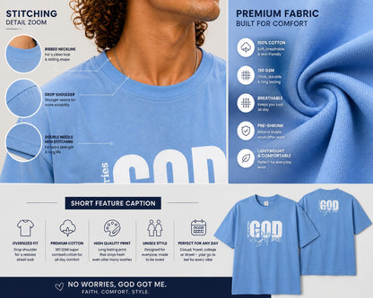 Couple Matching Drop Shoulder T-Shirts – Cotton Lycra Puff Print “God Got Me” Tee Combo