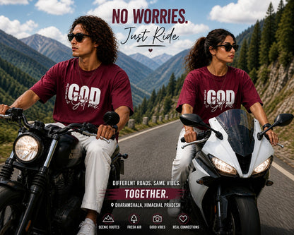 Couple Matching Drop Shoulder T-Shirts – Cotton Lycra Puff Print “God Got Me” Tee Combo