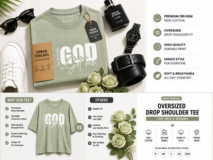 Couple Matching Drop Shoulder T-Shirts – Cotton Lycra Puff Print “God Got Me” Tee Combo