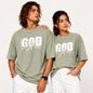 Couple Matching Drop Shoulder T-Shirts – Cotton Lycra Puff Print “God Got Me” Tee Combo
