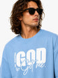 Men’s Drop Shoulder Oversized T-Shirt – Cotton Lycra Puff Print “God Got Me” Graphic Tee (Maroon/Sky/Green))