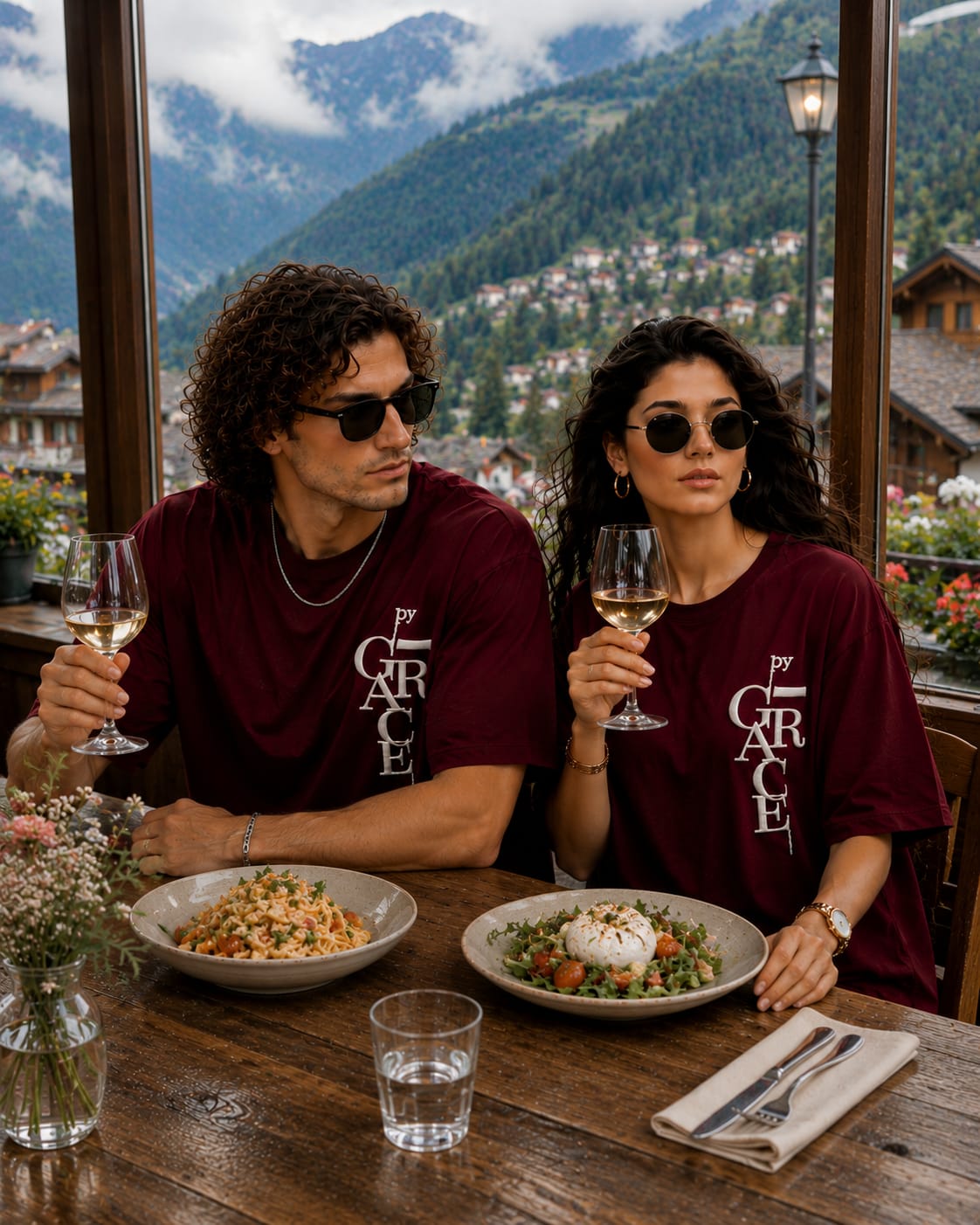 By Grace Couple Oversized Cotton Lycra Puff Print T-Shirt | Matching Round Neck Tee