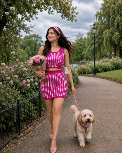 Women’s Baby Pink Cotton Knitted Co-Ord Set Midi Dress | Lightweight & Comfortable | S-2XL