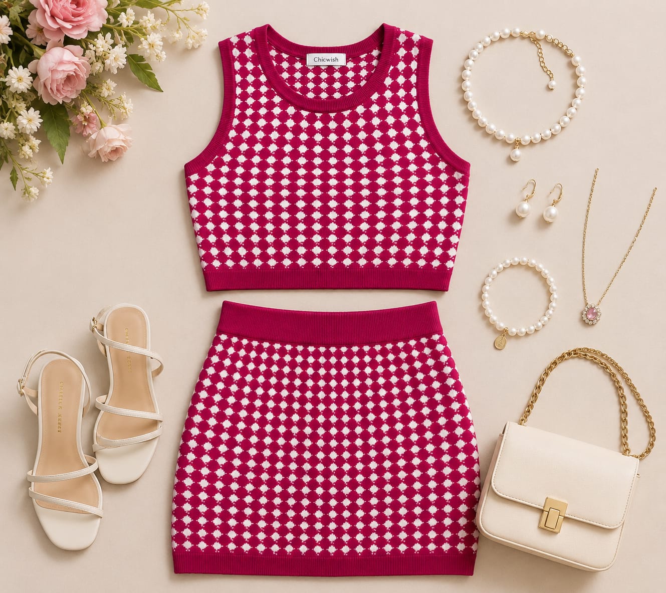 Women’s Baby Pink Cotton Knitted Co-Ord Set Midi Dress | Lightweight & Comfortable | S-2XL