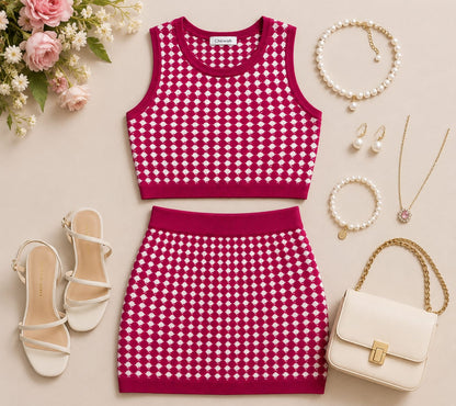 Women’s Baby Pink Cotton Knitted Co-Ord Set Midi Dress | Lightweight & Comfortable | S-2XL
